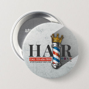 Badge Rond 7,6 Cm Barber Hair Shop King Crown Barber Pole Hair Salon
