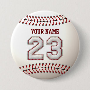 Badge Rond 7,6 Cm Baseball Stitches Lecteur Numéro 23 et Nom personn