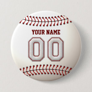 Badge Rond 7,6 Cm Baseball Stitches Player Numéro 00 et Nom personna