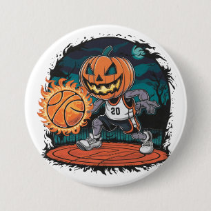 Badge Rond 7,6 Cm Basket-ball Citrouille éffrayant : Halloween Night