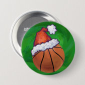Badge Rond 7,6 Cm Basket-ball de Santa Hat sur Green (Devant & derrière)