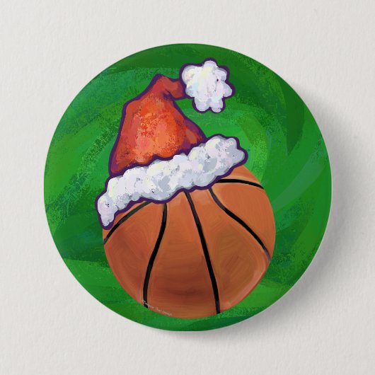 Badge Rond 7,6 Cm Basket-ball de Santa Hat sur Green (Devant)