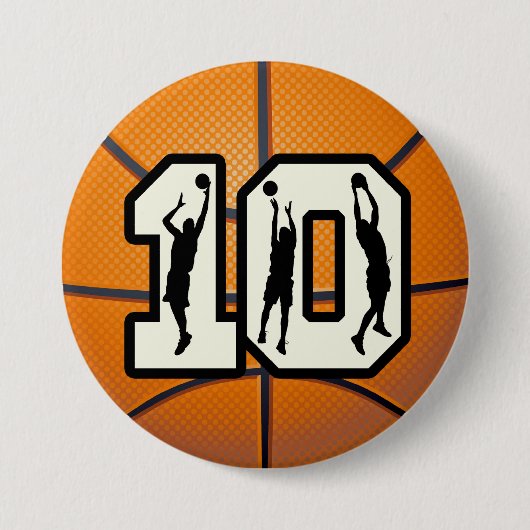 Badge Rond 7,6 Cm Basket-ball et joueurs du numéro 10 (Devant)