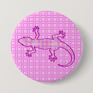 Badge Rond 7,6 Cm Batik tribal Gecko - orchidée et coquille rose