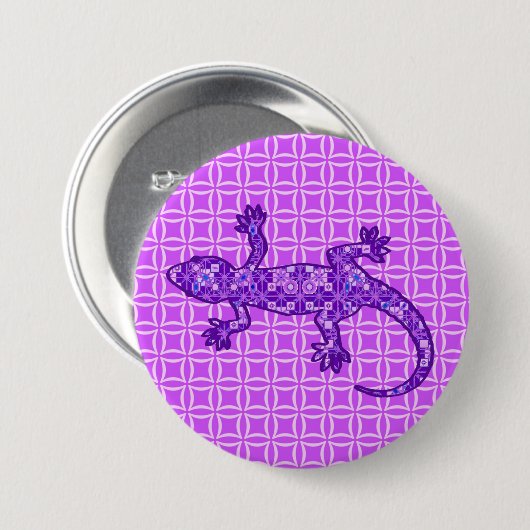 Badge Rond 7,6 Cm Batik Tribal Gecko - violet et améthyste violet (Devant & derrière)