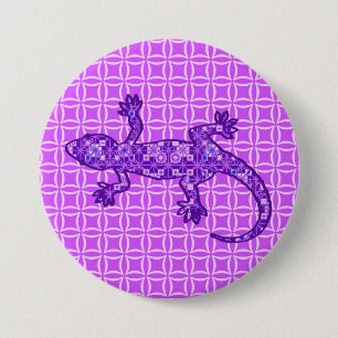 Badge Rond 7,6 Cm Batik Tribal Gecko - violet et améthyste violet