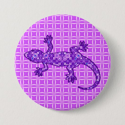 Badge Rond 7,6 Cm Batik Tribal Gecko - violet et améthyste violet (Devant)