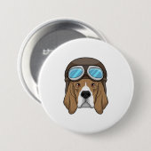 Badge Rond 7,6 Cm Beagle en tant que pilote avec casquette pilote (Devant & derrière)