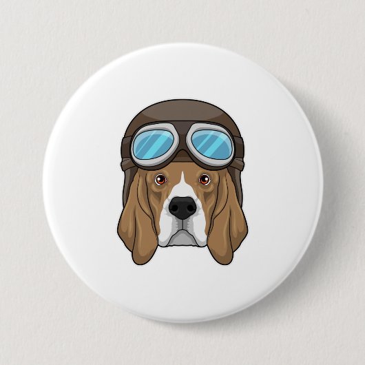 Badge Rond 7,6 Cm Beagle en tant que pilote avec casquette pilote (Devant)