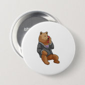 Badge Rond 7,6 Cm Bear as Secretary with Phone (Devant & derrière)
