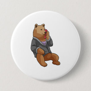Badge Rond 7,6 Cm Bear as Secretary with Phone