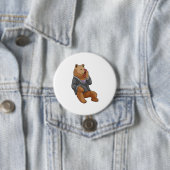 Badge Rond 7,6 Cm Bear as Secretary with Phone (En situation)