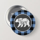 Badge Rond 7,6 Cm Bear Baby shower Garçon bleu (Devant & derrière)