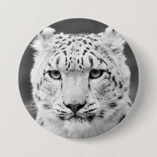 Badge Rond 7,6 Cm Beau portrait noir et blanc de léopard de neige