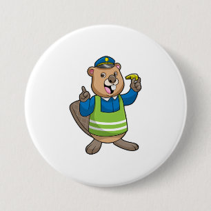 Badge Rond 7,6 Cm Beaver en tant qu'agent de police avec sifflet