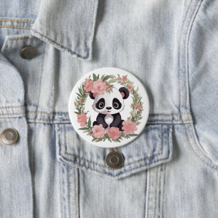 Badge Rond 7,6 Cm Bébé adorable Panda Ours avec fleurs
