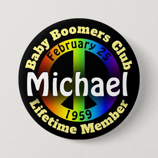 Badge Rond 7,6 Cm Bébé d'anniversaire d'amusement Bommers/hippie (Devant)