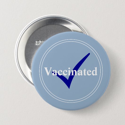 Badge Rond 7,6 Cm Bébé Vacciné Bleu avec cachet bleu foncé (Devant & derrière)