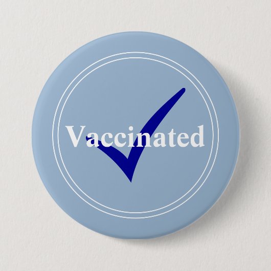 Badge Rond 7,6 Cm Bébé Vacciné Bleu avec cachet bleu foncé (Devant)