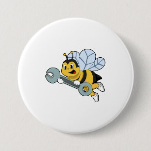 Badge Rond 7,6 Cm Bee as Mechanic with Wrench