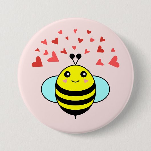 Badge Rond 7,6 Cm Bee Happy Love Heart (Devant)