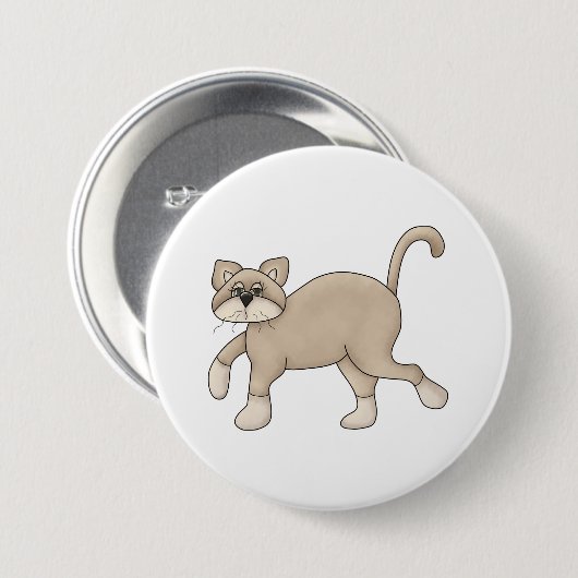 Badge Rond 7,6 Cm Beige Cat Drawing with Green Eyes (Devant & derrière)