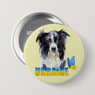 Badge Rond 7,6 Cm Belle aquarelle Ukraine Chien et Papillon
