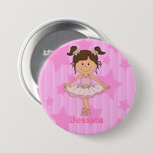 Badge Rond 7,6 Cm Belle fille de ballet rose sur les étoiles et les