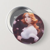 Badge Rond 7,6 Cm Belle Jeune Fille Parmi Les Fleurs Roses Portrait (Devant & derrière)