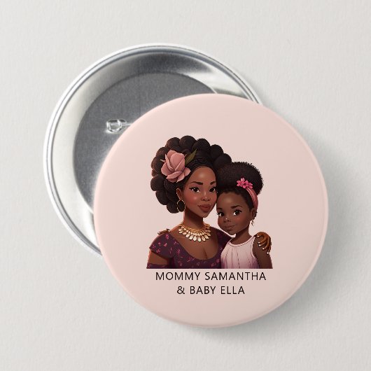 Badge Rond 7,6 Cm Belle maman et fille noire (14) (Devant & derrière)