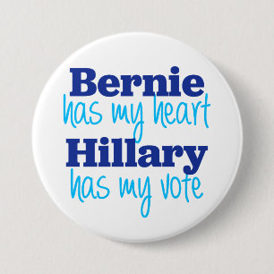 Badge Rond 7,6 Cm Bernie a mon coeur, Hillary a mon bouton de vote
