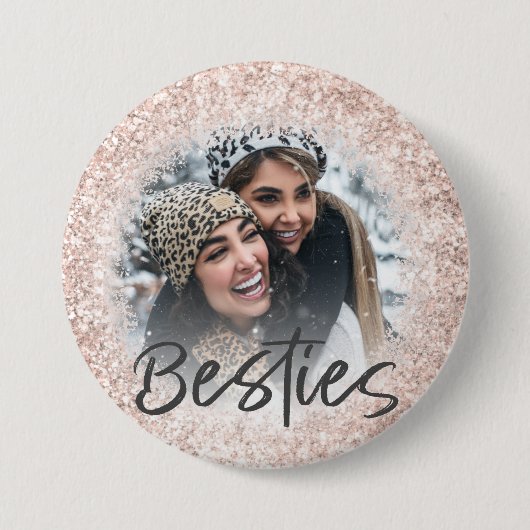 Badge Rond 7,6 Cm Bestie Rose Parties scintillant or Modèle photo (Devant)