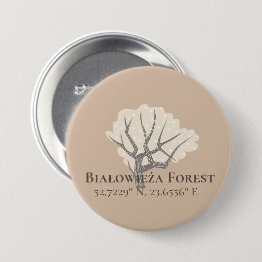 Badge Rond 7,6 Cm Białowieża Forêt Latitude & Longitude (Devant & derrière)