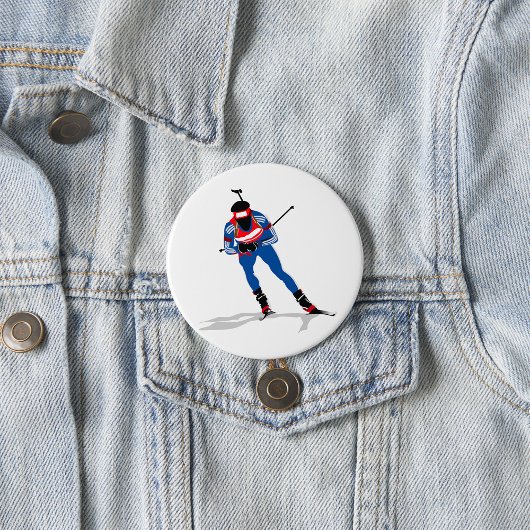 Badge Rond 7,6 Cm Biathlon Skier Sports d'hiver Athlète en action