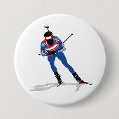 Badge Rond 7,6 Cm Biathlon Skier Sports d'hiver Athlète en action (Devant)