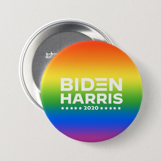 Badge Rond 7,6 Cm BIDEN HARRIS - Couleurs Rainbow Pride (Devant & derrière)