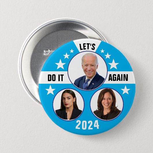 Badge Rond 7,6 Cm Biden Harris et AOC 2024 (Devant & derrière)