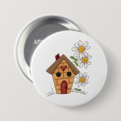Badge Rond 7,6 Cm Birdhouse Et Fleurs (Devant & derrière)