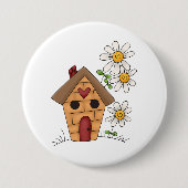 Badge Rond 7,6 Cm Birdhouse Et Fleurs (Devant)