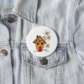 Badge Rond 7,6 Cm Birdhouse Et Fleurs (En situation)