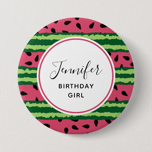 Badge Rond 7,6 Cm Birthday Girl Cute Watermelon Motif rose et vert (Devant)