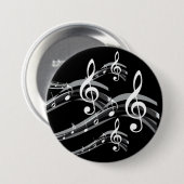 Badge Rond 7,6 Cm Black and White Treble Clef (Devant & derrière)