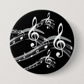 Badge Rond 7,6 Cm Black and White Treble Clef (Devant)