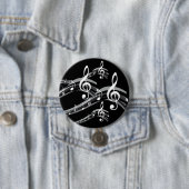 Badge Rond 7,6 Cm Black and White Treble Clef (En situation)
