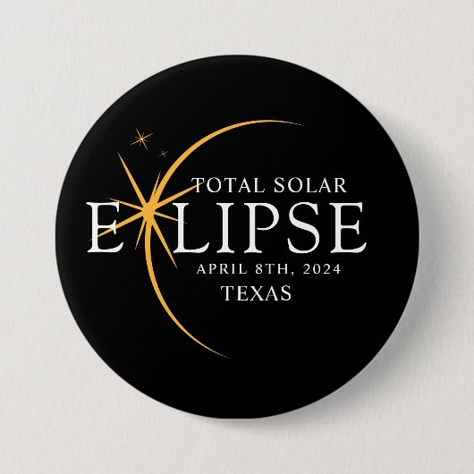Badge Rond 7,6 Cm Black & Gold 2024 Texas Total Solar Eclipse (Devant)