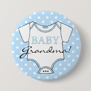Badge Rond 7,6 Cm Bleu de grand-maman de bébé avec les points blan