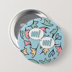 Badge Rond 7,6 Cm Bleu Feuille Pastel