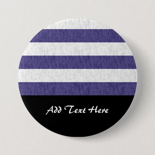 Badge Rond 7,6 Cm Bleu Nuit Marin Rayures Blanches (Devant)