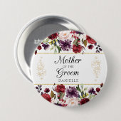 Badge Rond 7,6 Cm Bliss Bourgogne Mère de la pièce Monogrammed Pin (Devant & derrière)