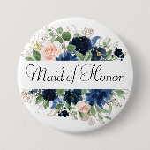 Badge Rond 7,6 Cm Blooms Chics | Navy Blue and Blush Briding Party (Devant)
